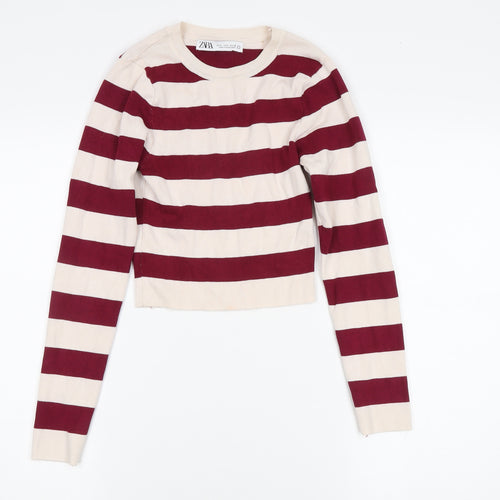 Zara Women's Multicoloured Striped Crop Top - S