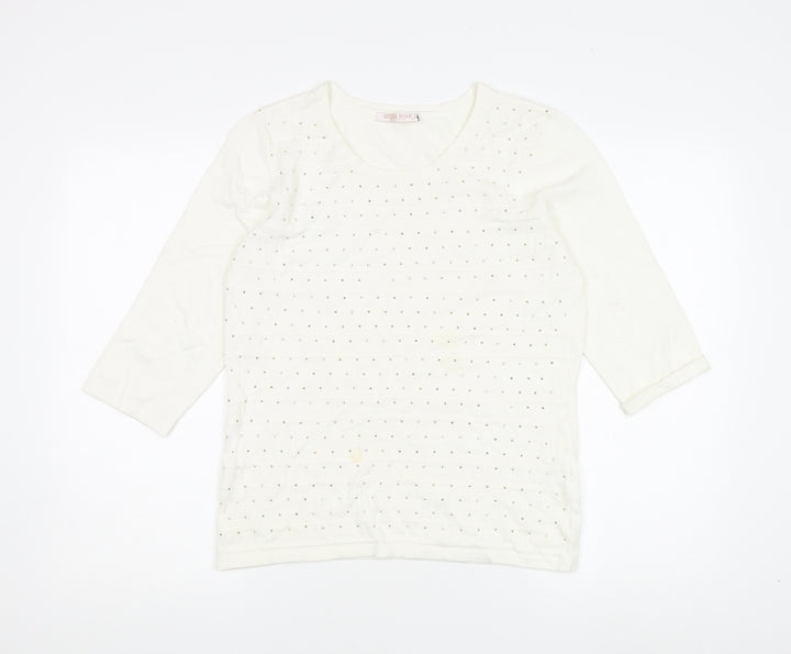 Anna Rose Women’s White Studded T-Shirt, Size M