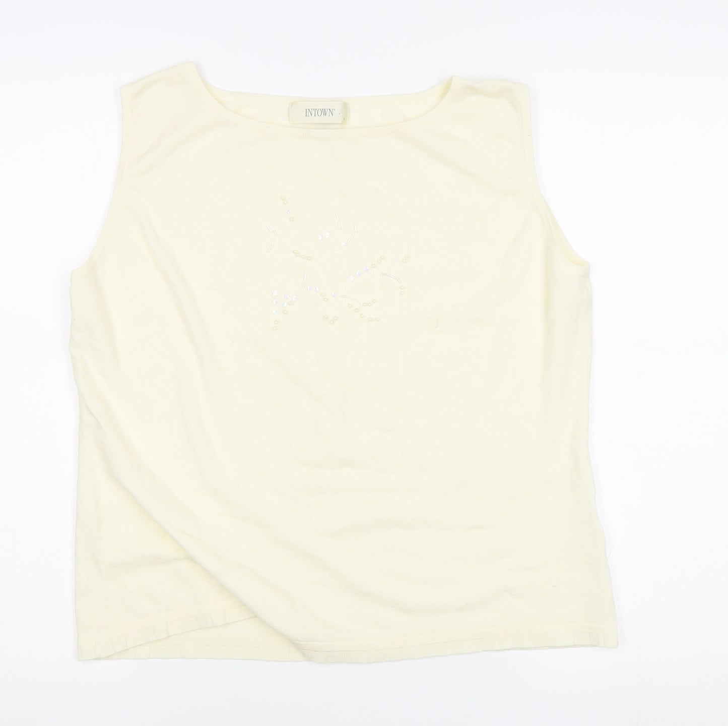 INTOWN Women's Ivory Round Neck Tank Size L