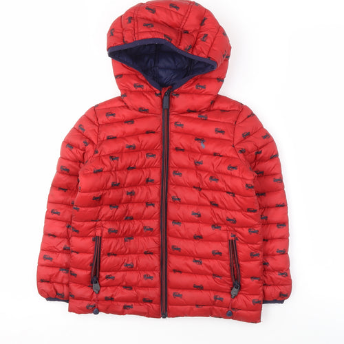 Joules Boys Red Car Print Puffer Jacket, 6 Years, Autumn Winter