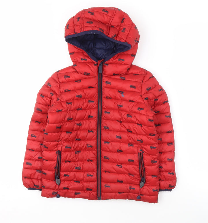 Joules Boys Red Car Print Puffer Jacket, 6 Years, Autumn Winter