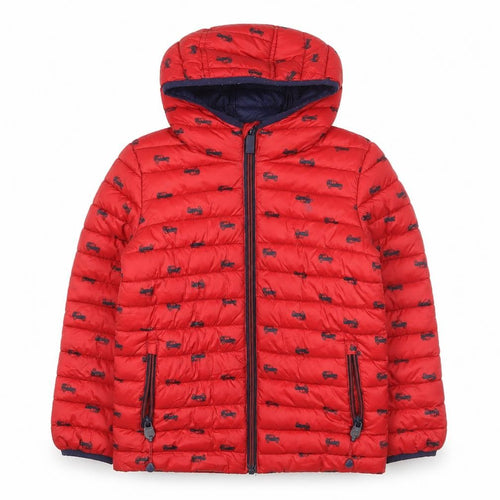 Joules Boys Red Car Print Puffer Jacket, 6 Years, Autumn Winter
