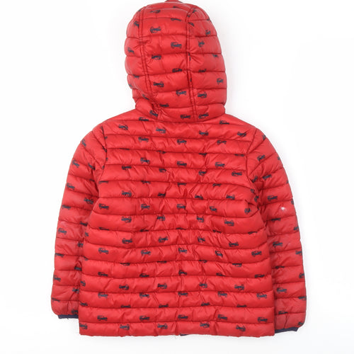 Joules Boys Red Car Print Puffer Jacket, 6 Years, Autumn Winter