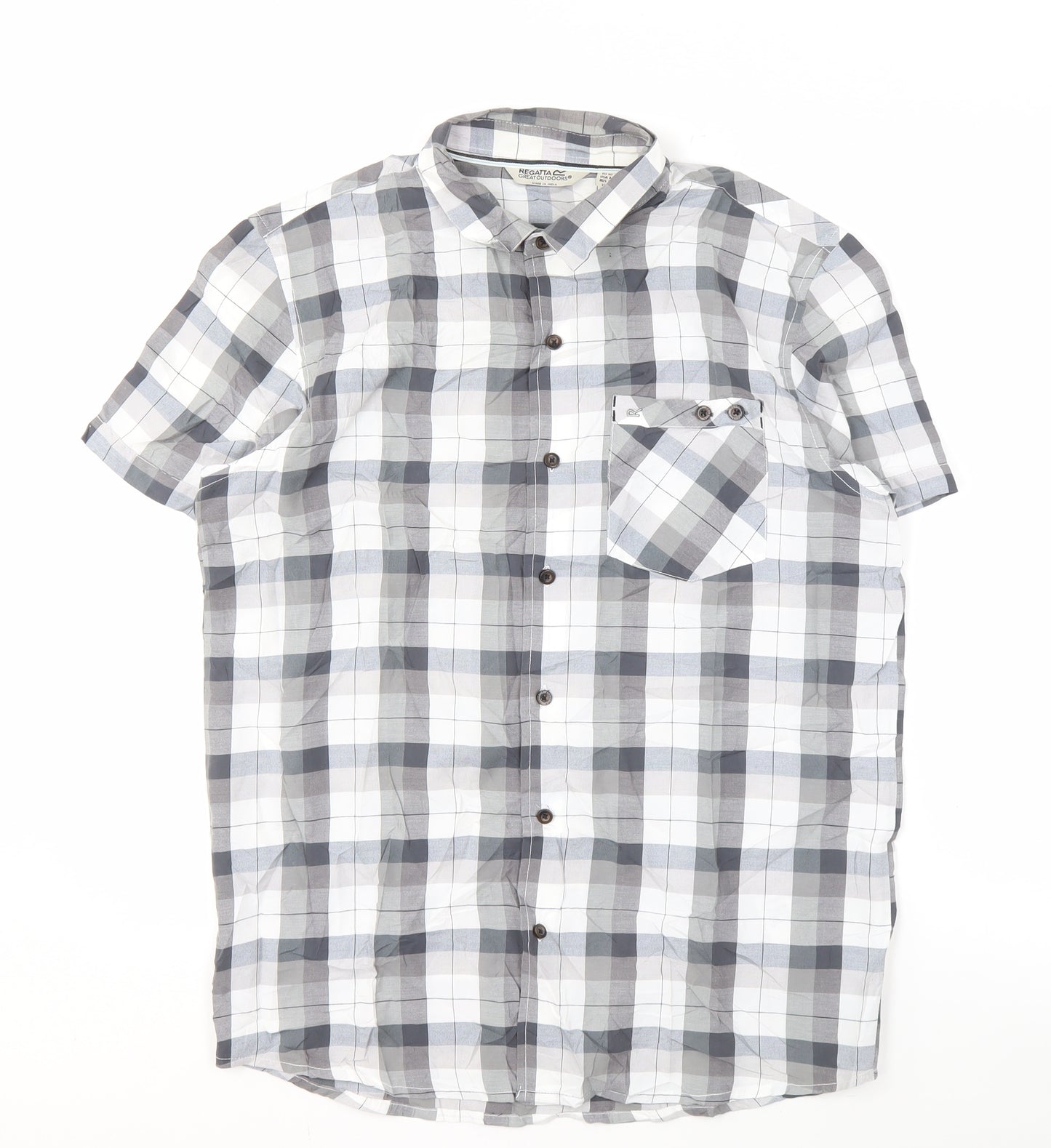 Regatta Men's Grey Plaid Short Sleeve Shirt M
