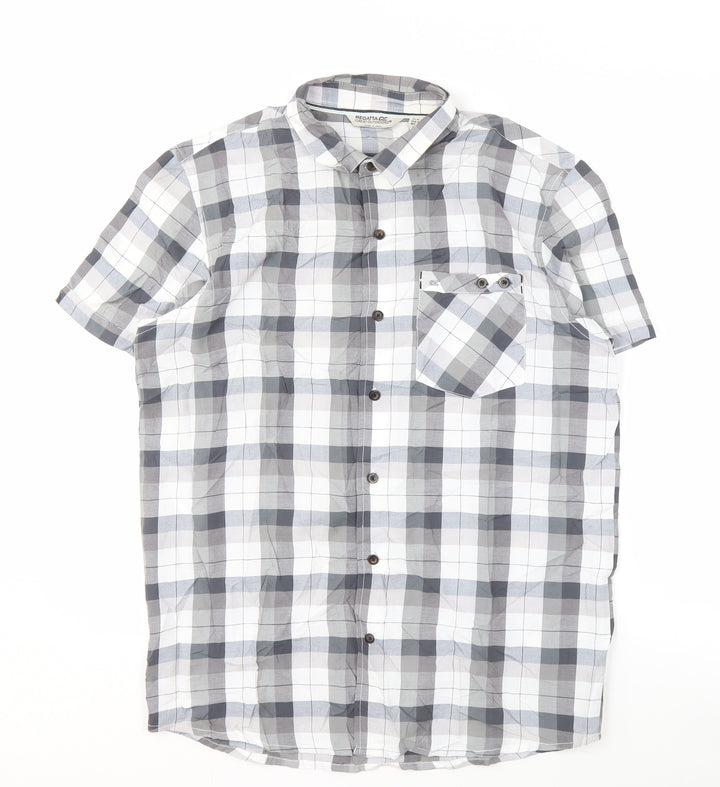 Regatta Men's Grey Plaid Short Sleeve Shirt M