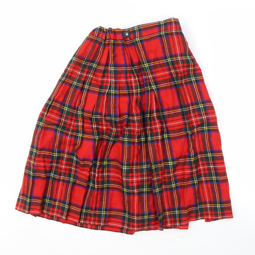 Highland Home Industries Scottish Red Pleated Wool Check Skirt for Girls 11-12 Years