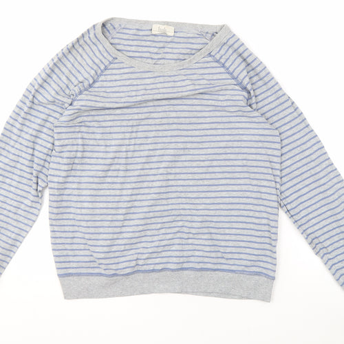 Hush Women's Grey Blue Striped Long Sleeve Boat Neck Top