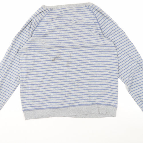 Hush Women's Grey Blue Striped Long Sleeve Boat Neck Top