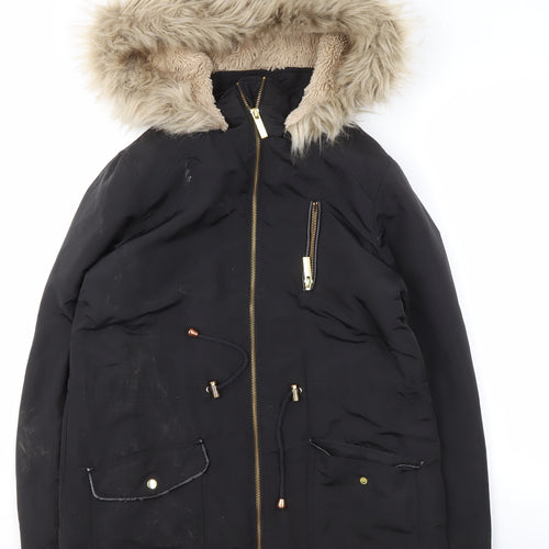 Oasis Women's Black Parka Coat XS, Winter Warmth