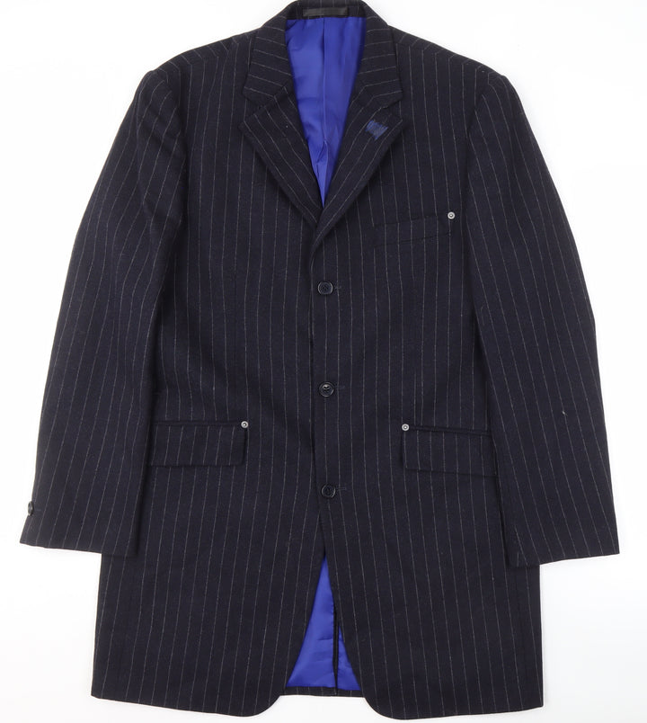 Parkes Men's Navy Striped Blazer, L, Long Formal Jacket