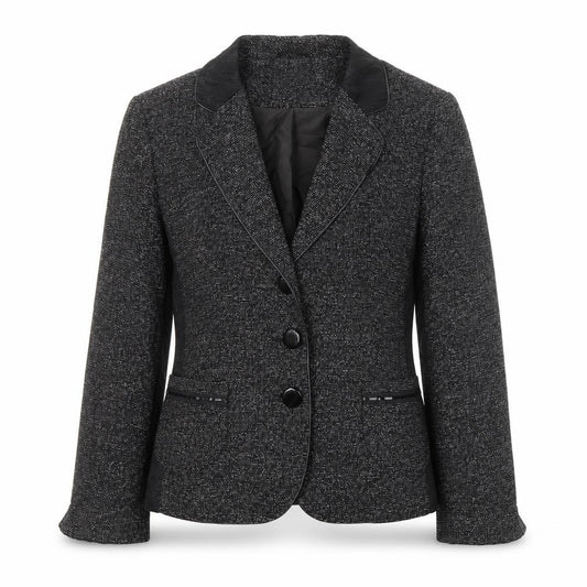 Front view of Marcona Women's Black Blazer, size 12, Three-Button, Notch Lapel