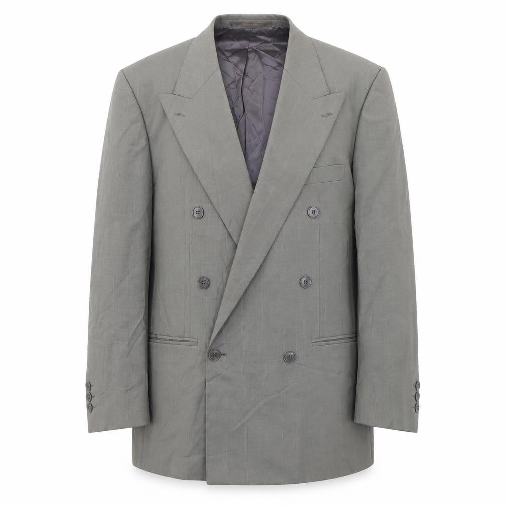 Front view of Van Gils Men's Grey Double-Breasted Blazer, size 46