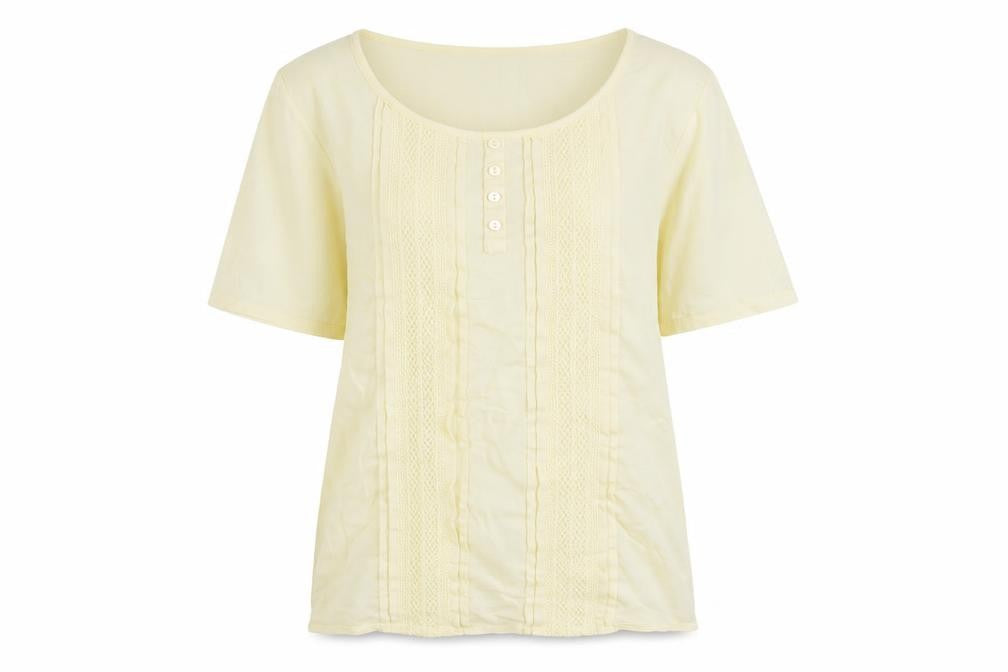 Front view of ISLE Essentials Women's Yellow Blouse, size 14, Cotton