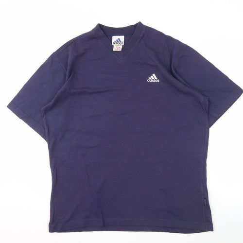 Adidas Men's Blue V-Neck Cotton T-Shirt XL