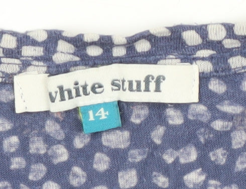 White Stuff Women's Blue Geometric T-Shirt, Size 14