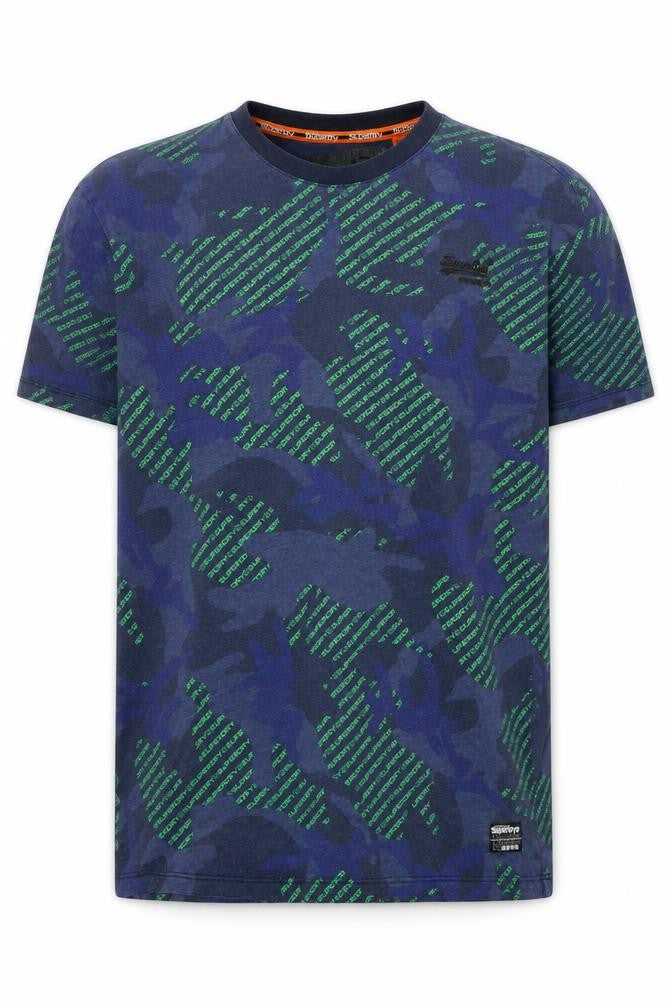 Front view of Superdry Men's Blue Camouflage T-Shirt XS
