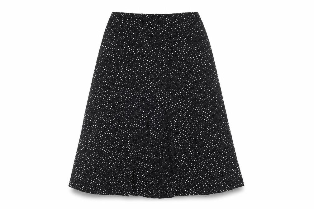 Front view of New Look Women's Black Polka Dot A-Line Midi Skirt