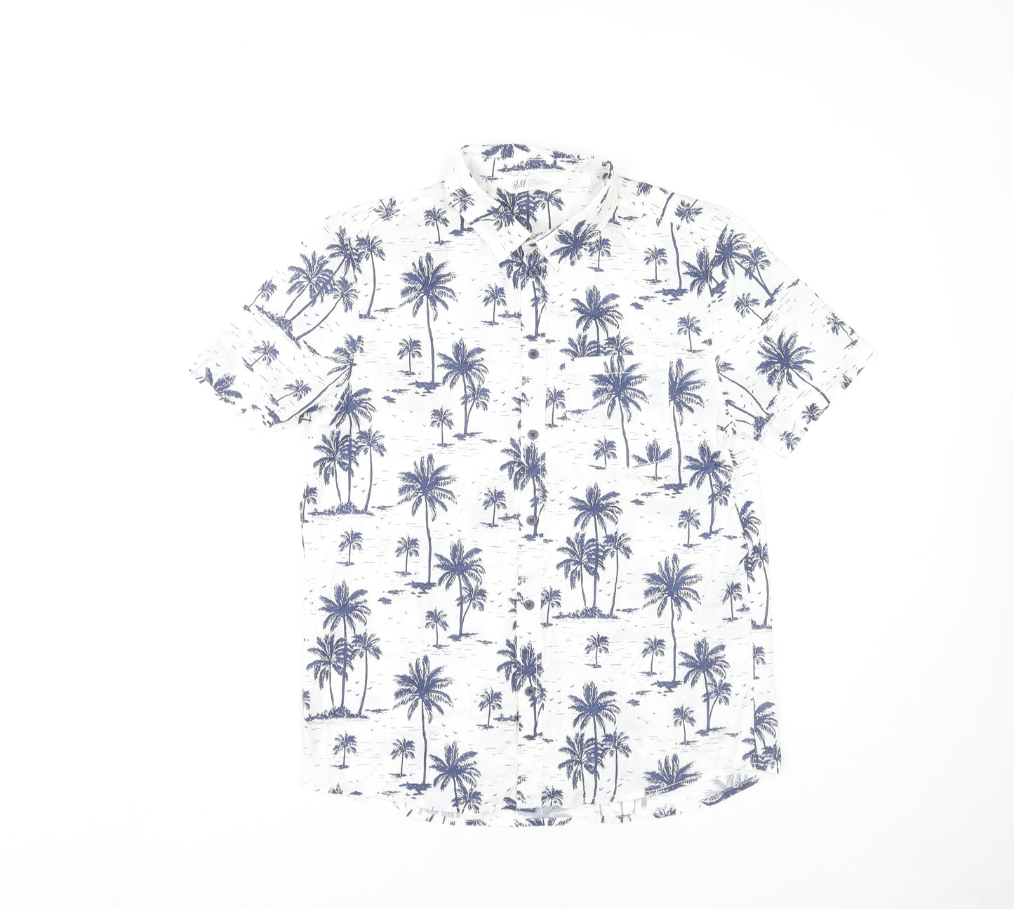 H&M Boys Beach Theme Button-Up Shirt White 13-14 Years
