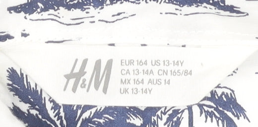 H&M Boys Beach Theme Button-Up Shirt White 13-14 Years