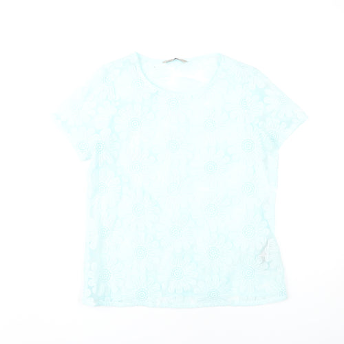 Marks and Spencer Women's Blue Floral T-Shirt, Size 10