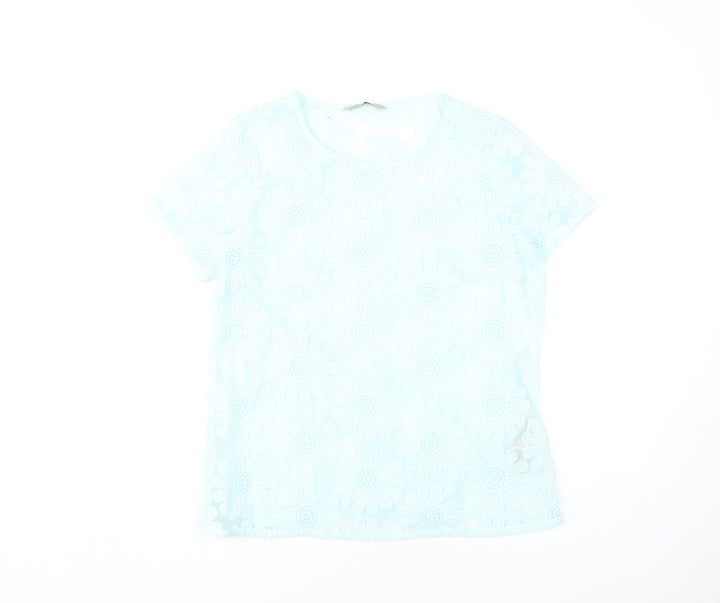 Marks and Spencer Women's Blue Floral T-Shirt, Size 10