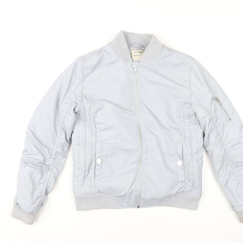 Next Girls Grey Bomber Jacket Size 158 Zipped Pockets