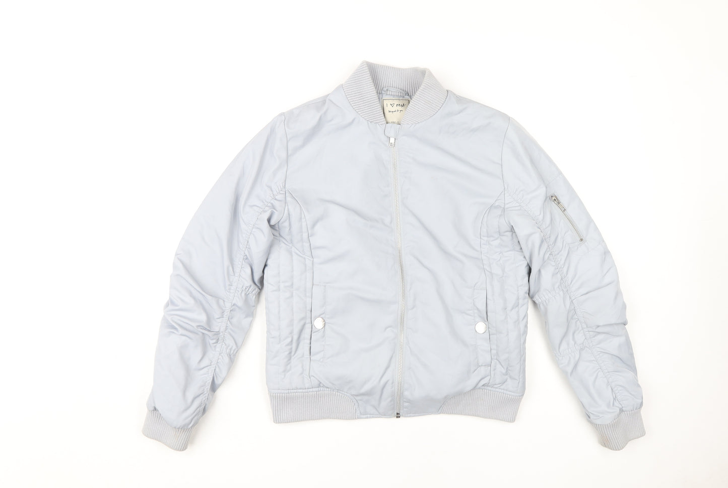 Next Girls Grey Bomber Jacket Size 158 Zipped Pockets