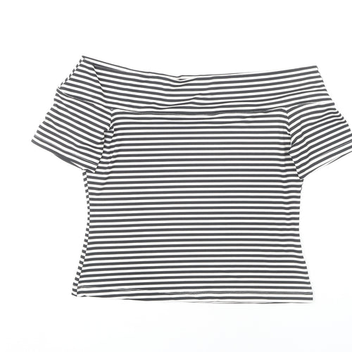 H&M Women's Black Striped Off Shoulder Top L