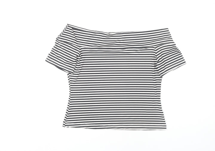 H&M Women's Black Striped Off Shoulder Top L