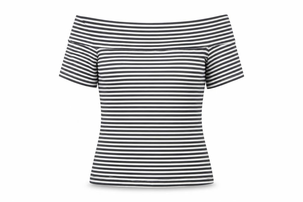 Front view of H&M Women's Black Striped Off Shoulder Top L