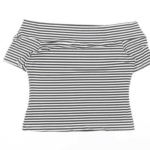 H&M Women's Black Striped Off Shoulder Top L