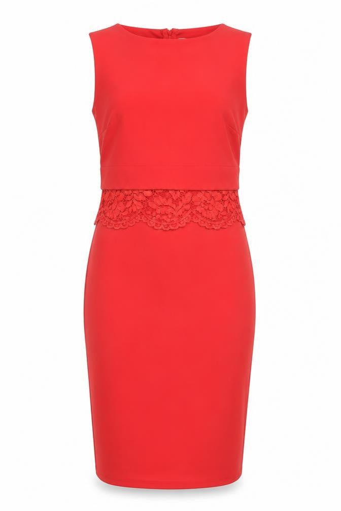 Front view of ASOS Women's Red Sleeveless Pencil Dress, size 8