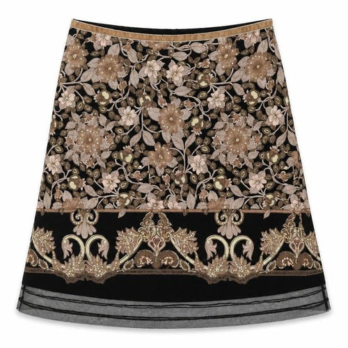 VILA Women's Black A-Line Floral Embroidered Skirt L