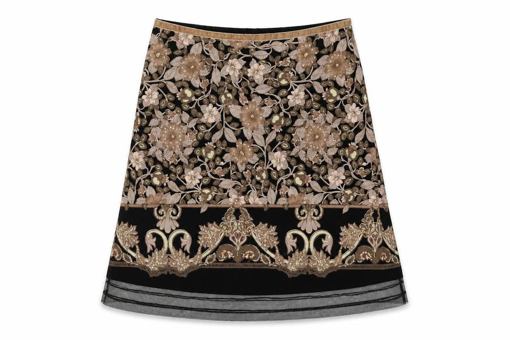 VILA Women's Black A-Line Floral Embroidered Skirt L