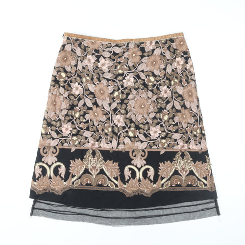 VILA Women's Black A-Line Floral Embroidered Skirt L