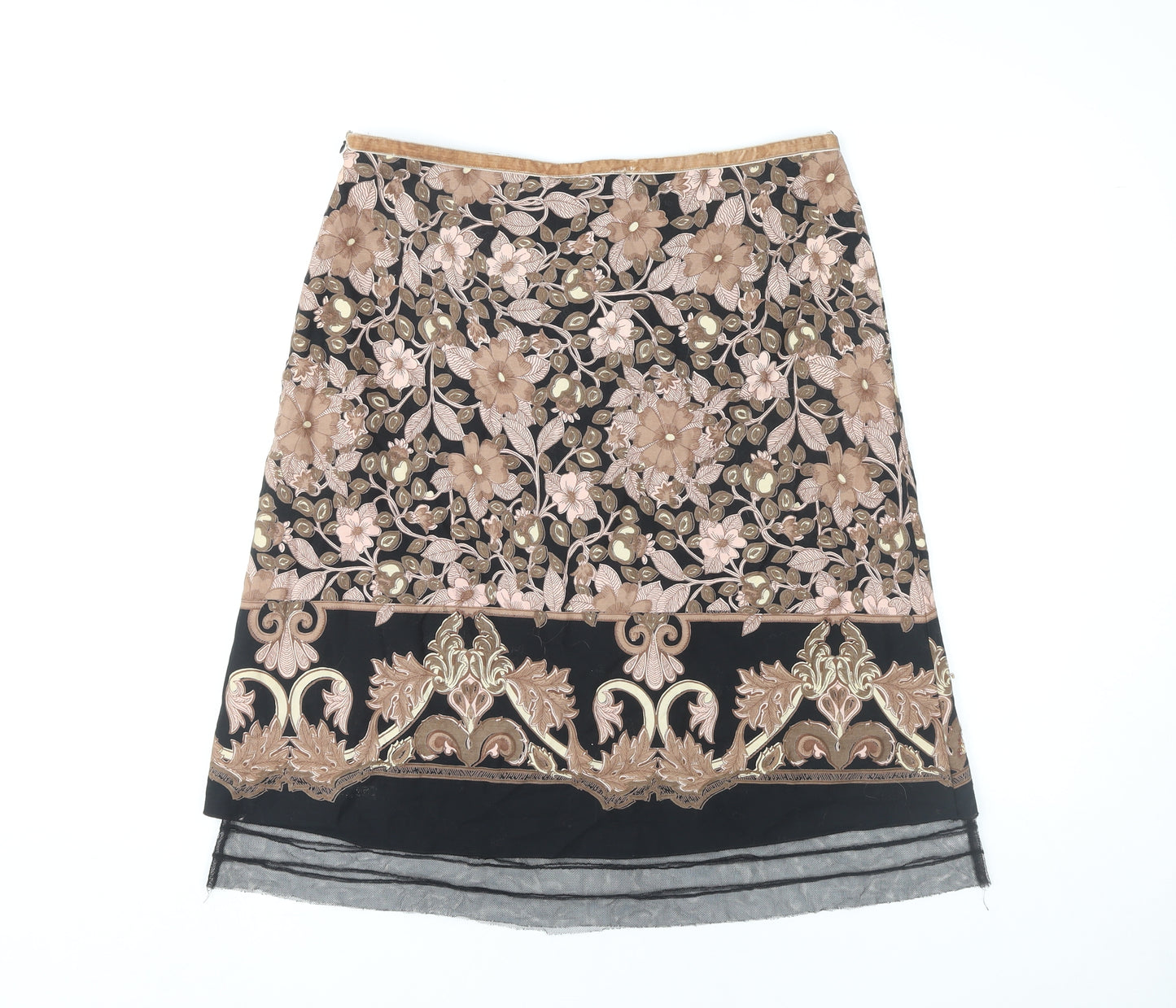 VILA Women's Black A-Line Floral Embroidered Skirt L