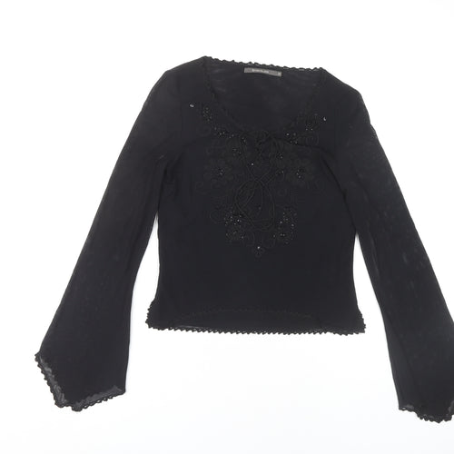 River Island Women's Black Embroidered Blouse Size 10