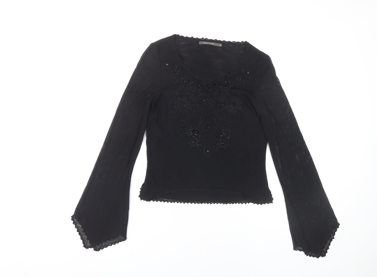 River Island Women's Black Embroidered Blouse Size 10