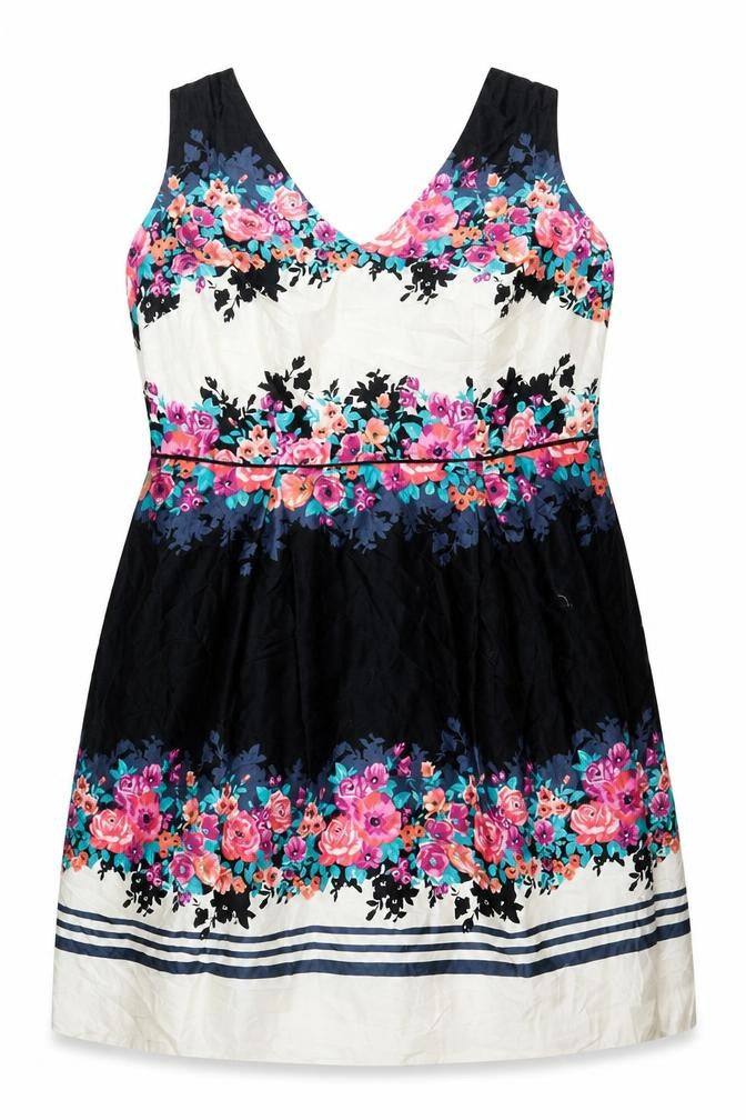Front view of Monsoon Women's Floral Dress, size 22, Multicoloured V-Neck
