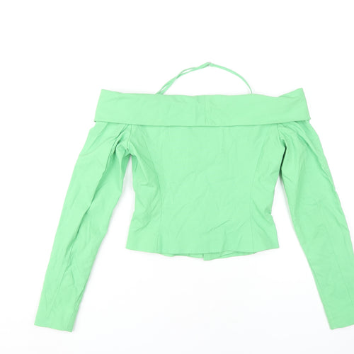 Zara Women's Green Cropped Blouse, S, Off Shoulder
