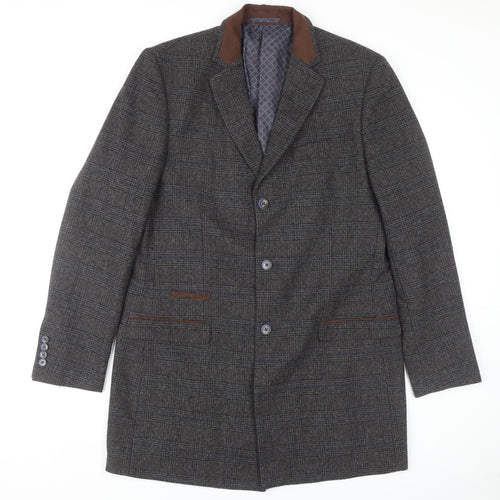 Broadstone Bros Men's Grey L Check Overcoat, Size L