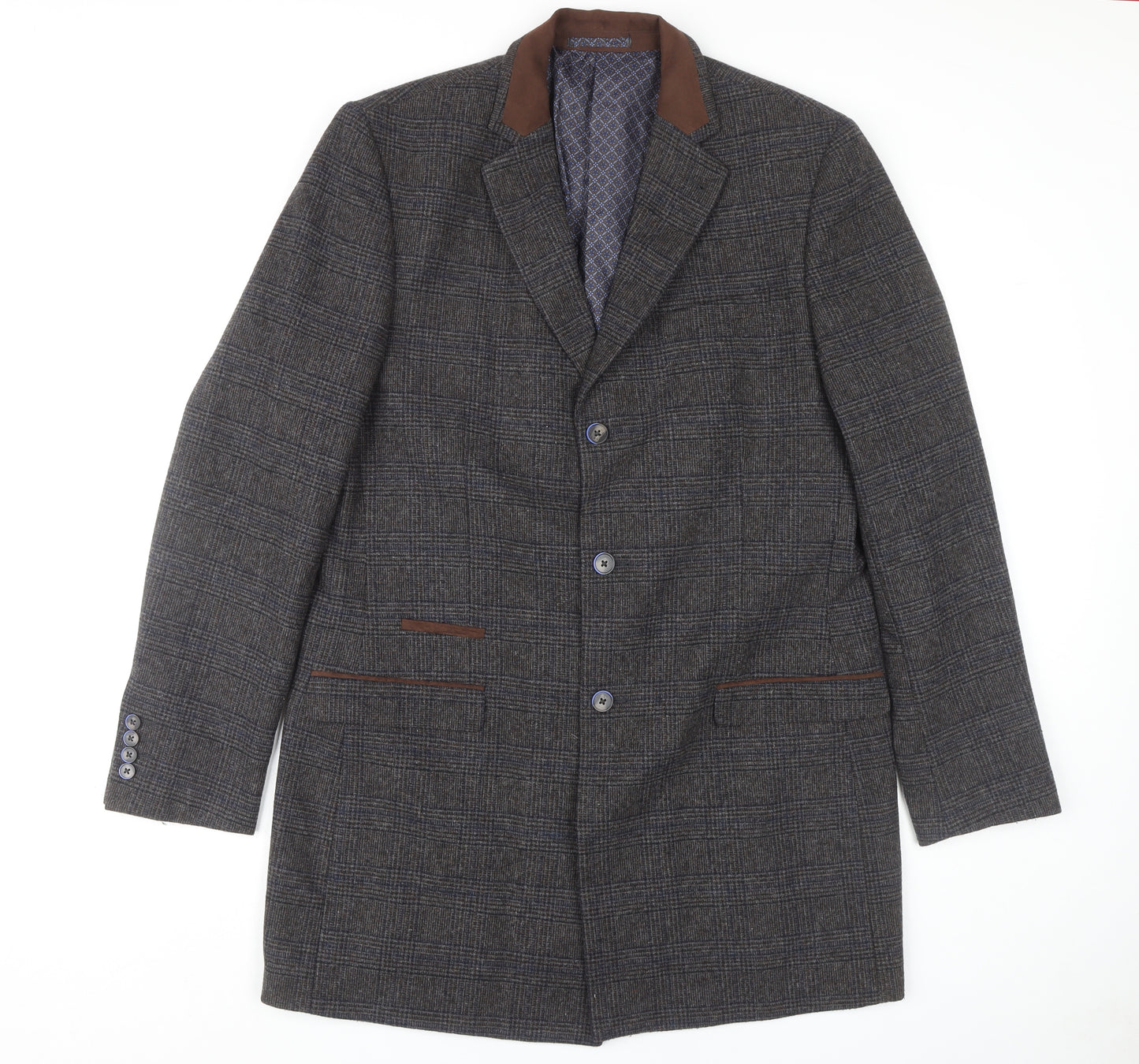 Broadstone Bros Men's Grey L Check Overcoat, Size L