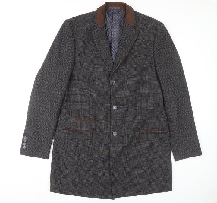 Broadstone Bros Men's Grey L Check Overcoat, Size L