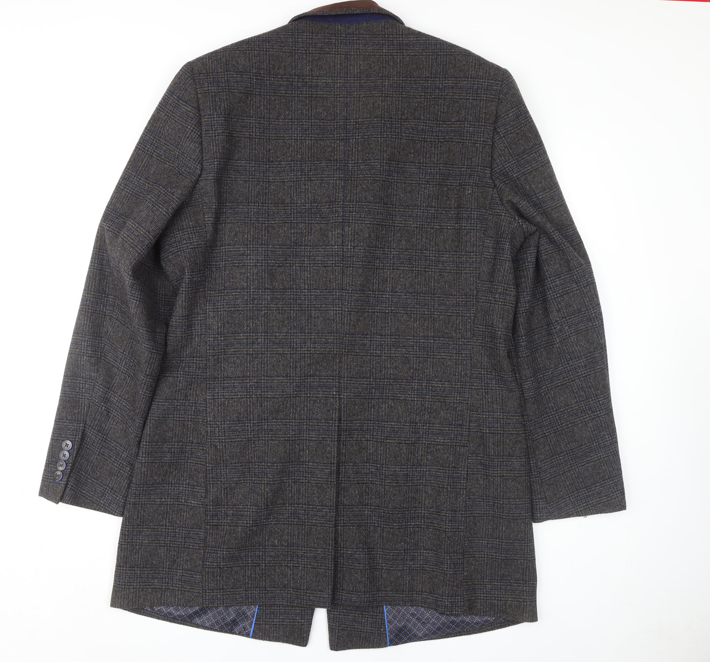 Broadstone Bros Men's Grey L Check Overcoat, Size L