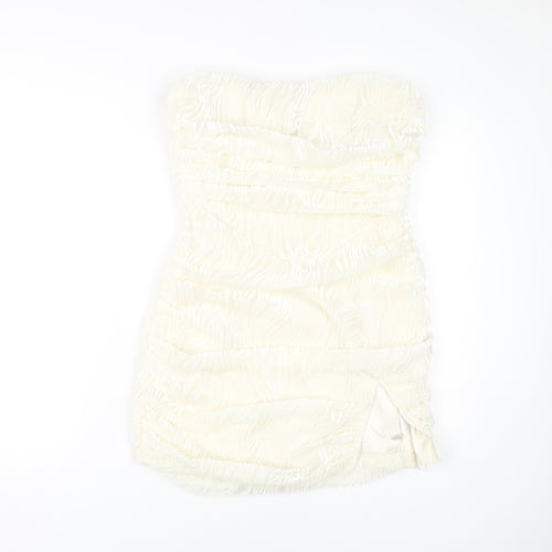 PrettyLittleThing Ivory Sheath Dress, Size 12, Party Glam