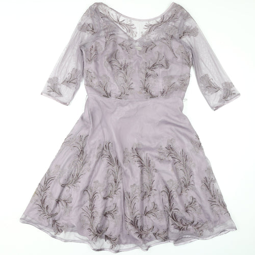 Monsoon Women's Purple V-Neck Cocktail Dress Size 14