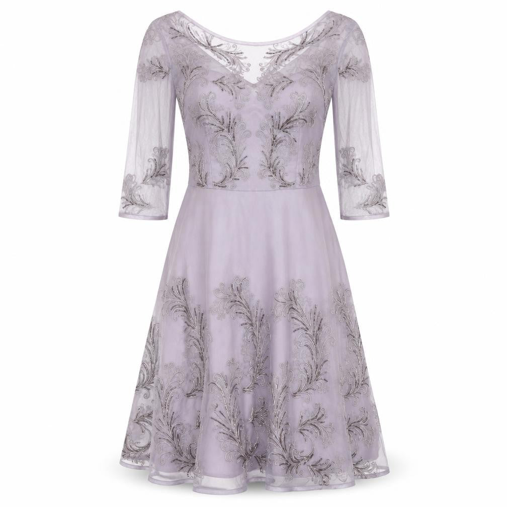 Front view of Monsoon Women's Purple V-Neck Cocktail Dress, size 14