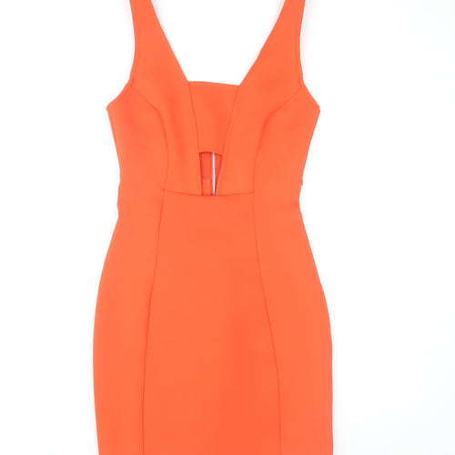 Topshop Orange Bodycon Mini Dress - Size 8, Party Wear