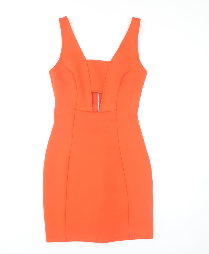 Topshop Orange Bodycon Mini Dress - Size 8, Party Wear