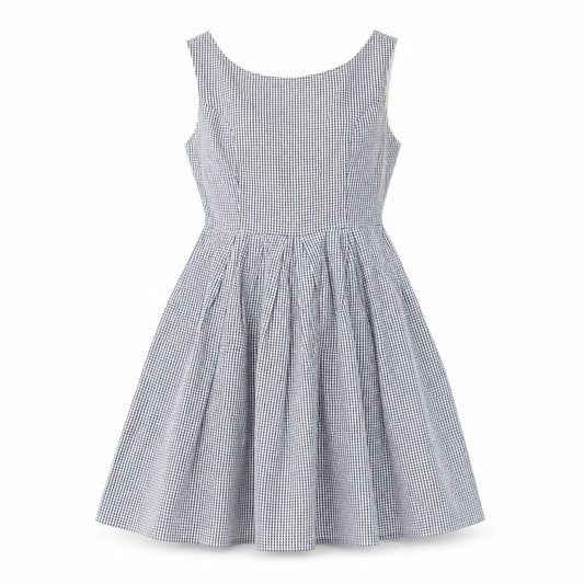Front view of Fever London Women's Grey Check A-Line Dress, size 8
